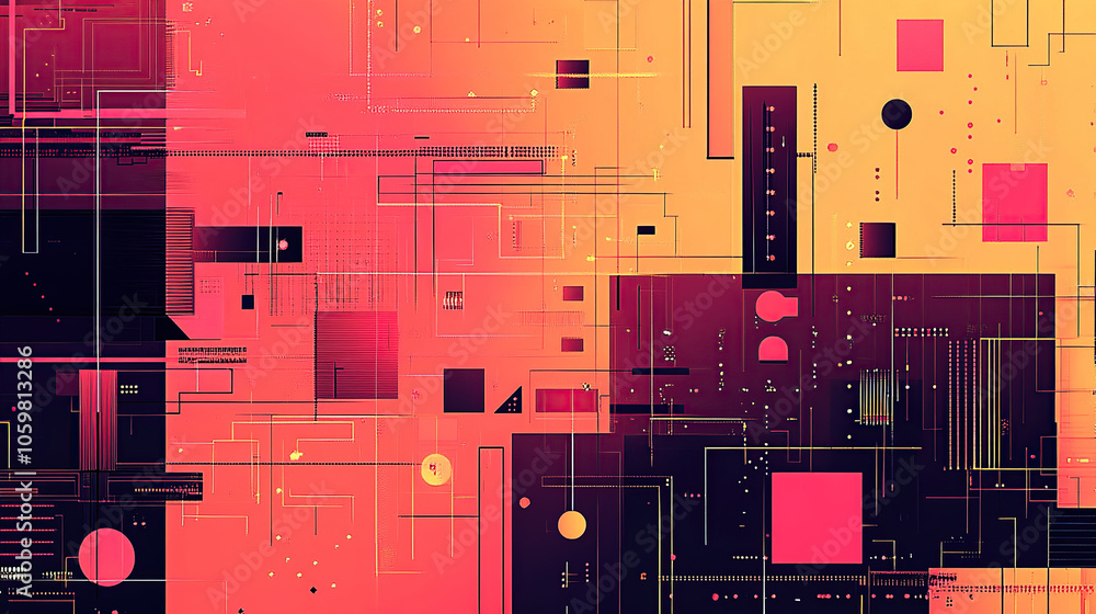 Poster abstract digital background vector illustration with gradient colors, geometric shapes, and circuit 