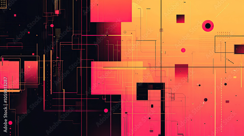 Poster abstract digital background vector illustration with gradient colors, geometric shapes, and circuit 