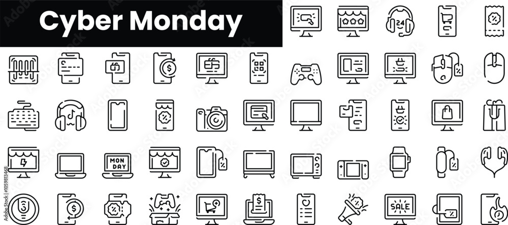 Poster set of outline cyber monday icons. minimalist thin linear web icon set. vector illustration.