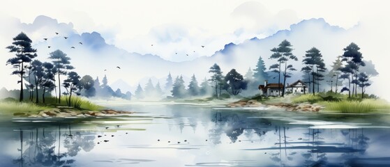 Fototapeta premium Tranquil Wetlands in Watercolor Style