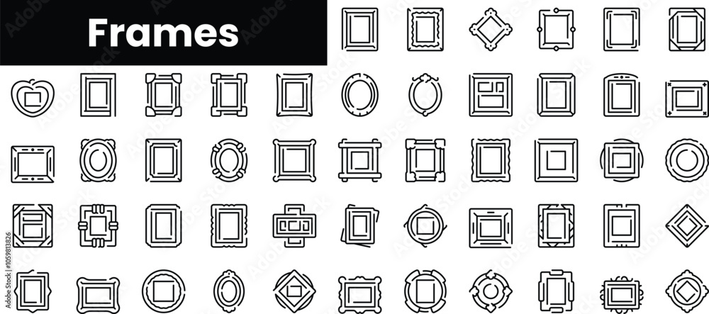 Poster set of outline frames icons. minimalist thin linear web icon set. vector illustration.