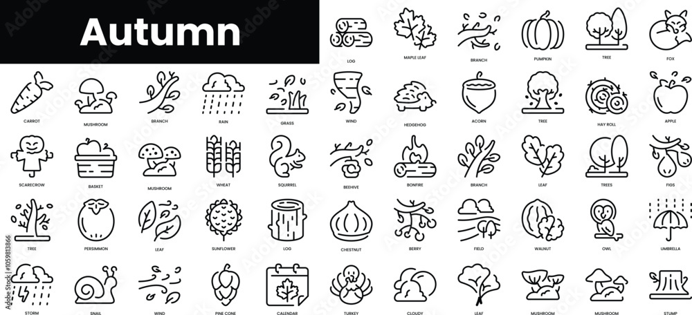 Aufkleber set of outline autumn icons. minimalist thin linear web icon set. vector illustration.