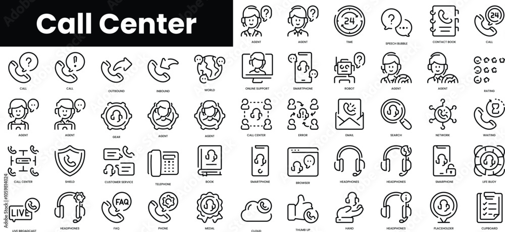 Poster set of outline call center icons. minimalist thin linear web icon set. vector illustration.