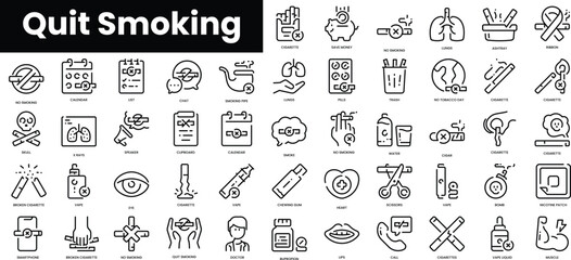 Set of outline quit smoking icons. Minimalist thin linear web icon set. vector illustration.
