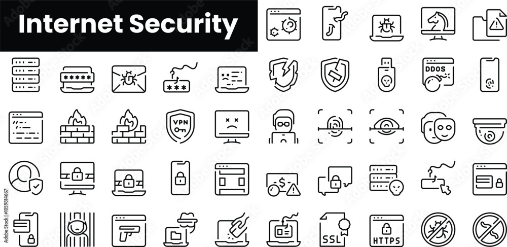 Poster set of outline internet security icons. minimalist thin linear web icon set. vector illustration.