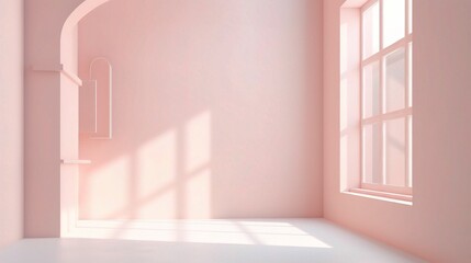 Fototapeta premium Soft Pink 3D Interior Space with Natural Light