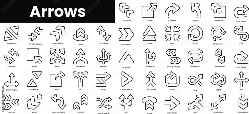 Aufkleber set of outline arrows icons. minimalist thin linear web icon set. vector illustration.