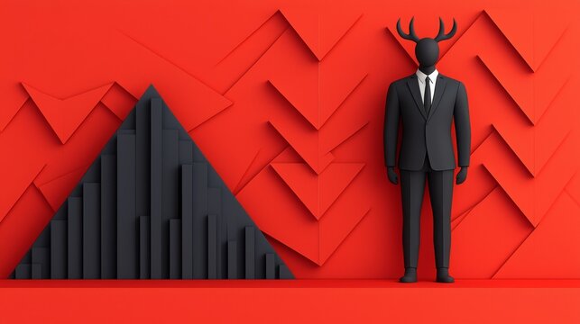 Businessman with Antlers on Red Geometric Background