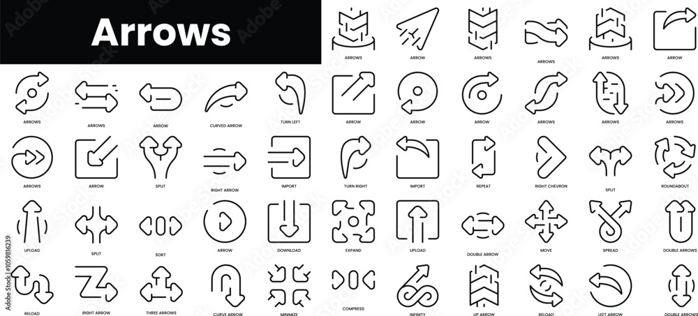 Poster set of outline arrows icons. minimalist thin linear web icon set. vector illustration.
