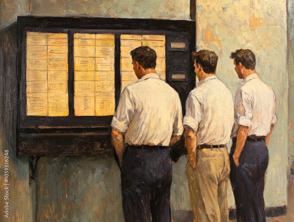 Aufkleber exploring the dynamics of human interaction in a vintage setting of information exchange