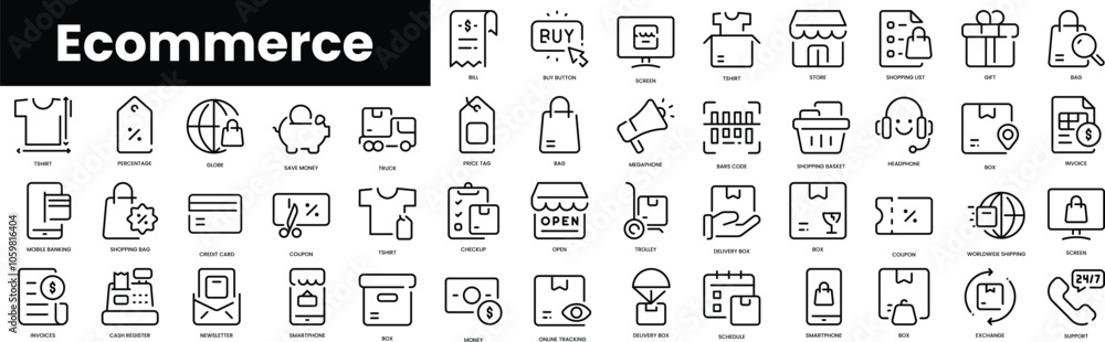 Poster set of outline ecommerce icons. minimalist thin linear web icon set. vector illustration.