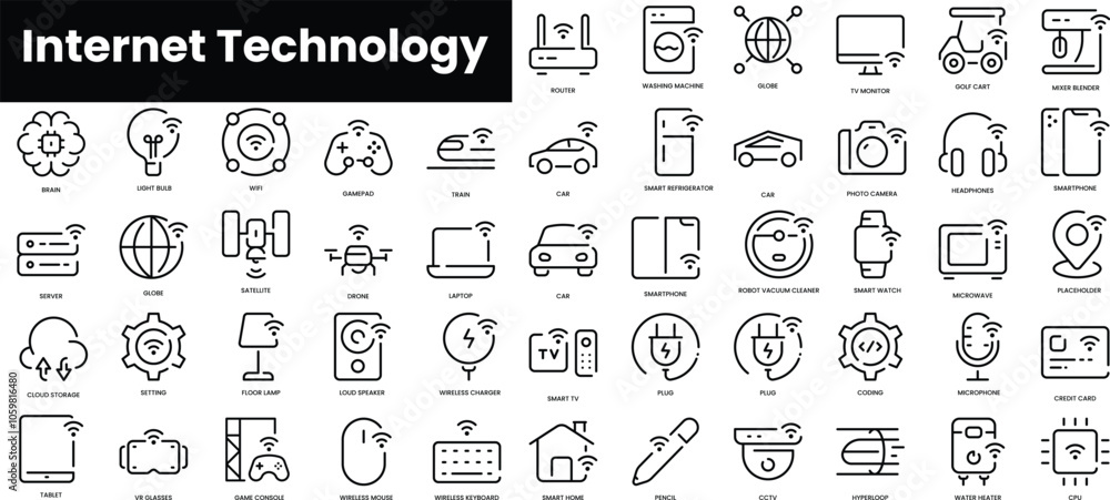 Poster set of outline internet technology icons. minimalist thin linear web icon set. vector illustration.