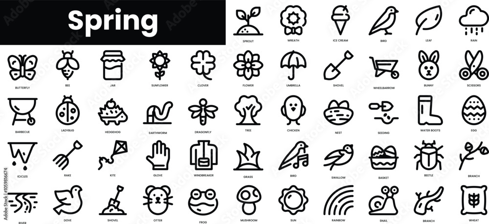 Aufkleber set of outline spring icons. minimalist thin linear web icon set. vector illustration.