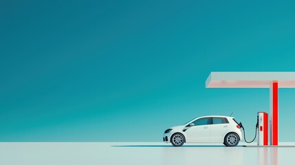 Car being refueled at a modern gas station under a clear sky