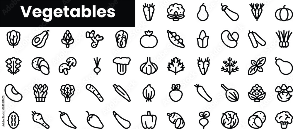 Poster set of outline vegetables icons. minimalist thin linear web icon set. vector illustration.