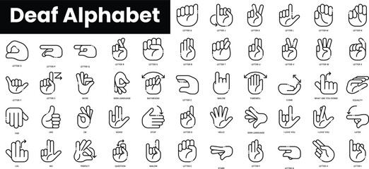 Set of outline deaf alphabet icons. Minimalist thin linear web icon set. vector illustration.