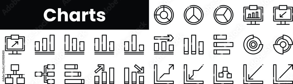 Poster set of outline charts icons. minimalist thin linear web icon set. vector illustration.