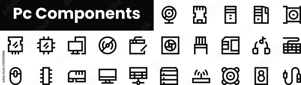 Aufkleber set of outline pc components icons. minimalist thin linear web icon set. vector illustration.