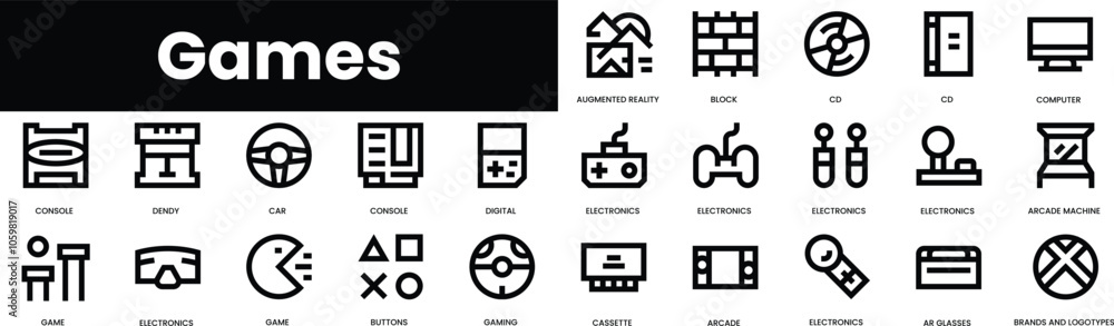 Poster set of outline games icons. minimalist thin linear web icon set. vector illustration.