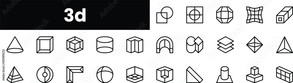 Poster set of outline 3d icons. minimalist thin linear web icon set. vector illustration.