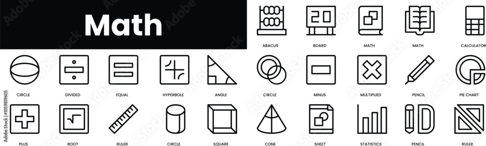 Poster set of outline math icons. minimalist thin linear web icon set. vector illustration.
