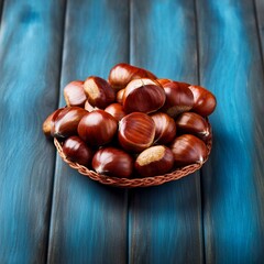 Obraz premium chestnuts food as background, AI generated