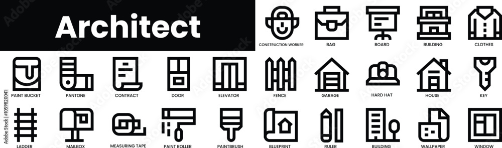 Aufkleber set of outline architect icons. minimalist thin linear web icon set. vector illustration.