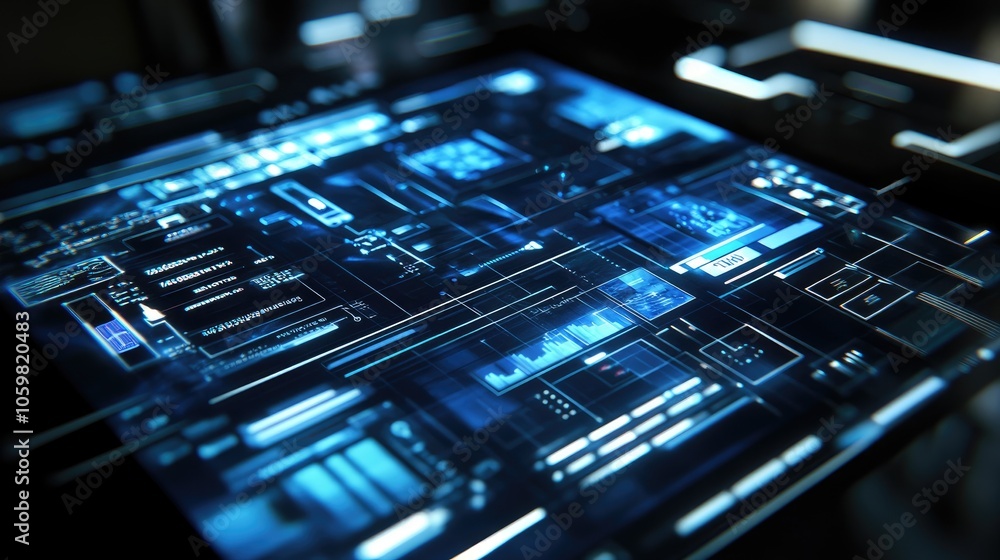 Poster futuristic digital interface with data visualization