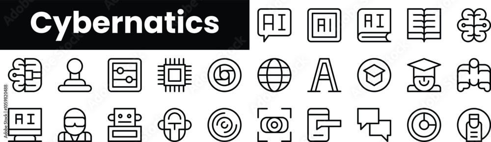 Poster set of outline cybernatics icons. minimalist thin linear web icon set. vector illustration.