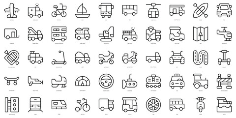 Set of thin line vehicles and transports Icons. Vector illustration © Pixset Pro