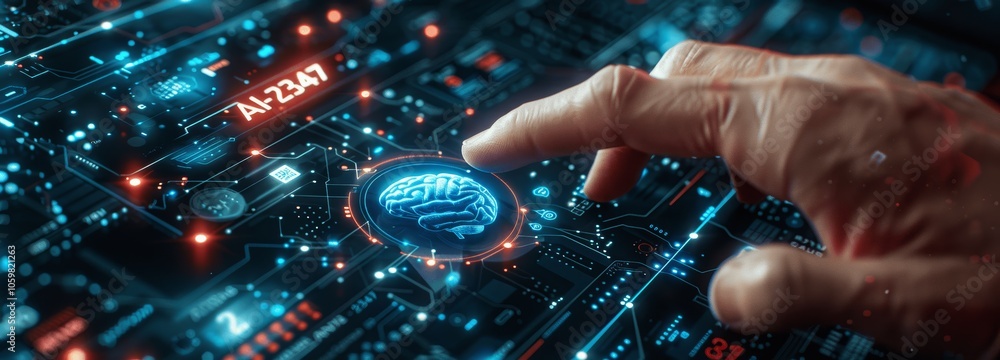 Poster AI Machine Learning Technology Concept Data Analysis Digital Touch Screen Cloud Computing Software Development