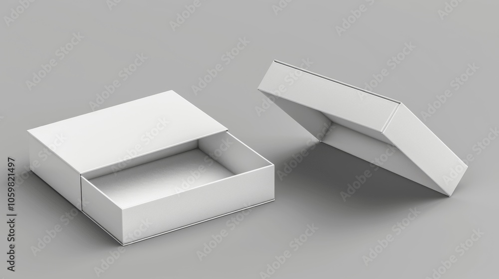 Aufkleber white cardboard gift box mockup - open and closed boxes. 3d rendering