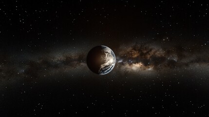 Obraz premium A stunning view of Earth from space, showcasing the planet against the backdrop of the Milky Way galaxy.