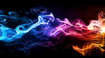Obraz premium Abstract Art of Glowing, Colorful Smoke Waves with Vibrant Hues and Dynamic Energy, Vibrant Flow of Colorful Smoke, Colorful Abstract Smoke Tendrils Swirling