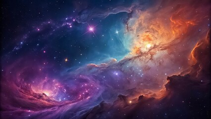 Obraz premium A celestial tapestry of swirling nebulae and shimmering starlight, a cosmic dance of color and form.