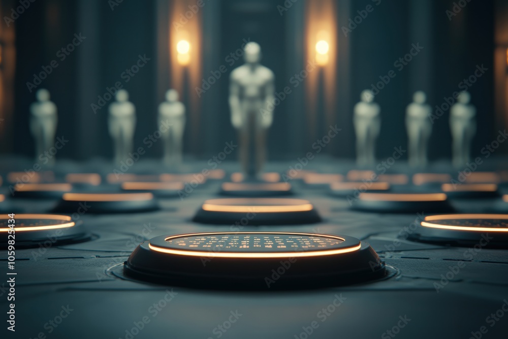 Poster exploring the intersection of technology and humanity in a futuristic environment