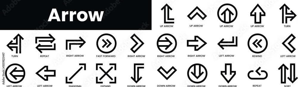 Aufkleber set of outline arrow icons. minimalist thin linear web icon set. vector illustration.