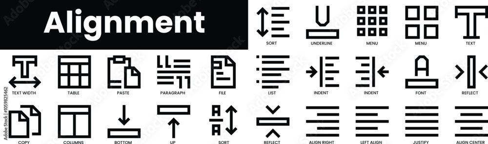 Poster set of outline alignment icons. minimalist thin linear web icon set. vector illustration.
