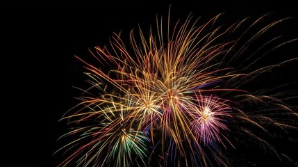 Colorful Display of Fireworks Against Black Background