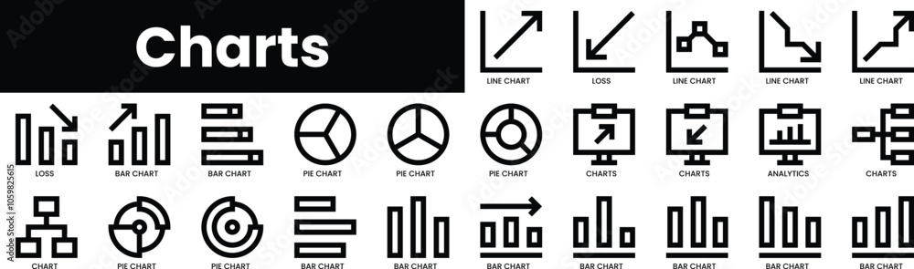 Poster set of outline charts icons. minimalist thin linear web icon set. vector illustration.