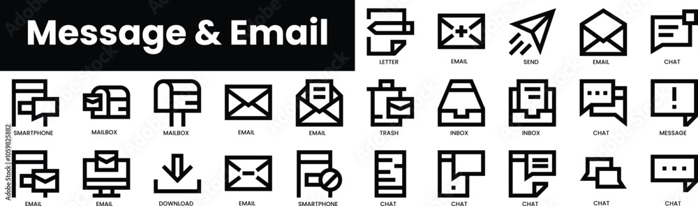 Poster set of outline message and email icons. minimalist thin linear web icon set. vector illustration.