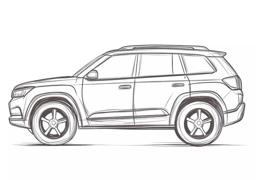 suv sketch drawing, side view, outline clip art preview