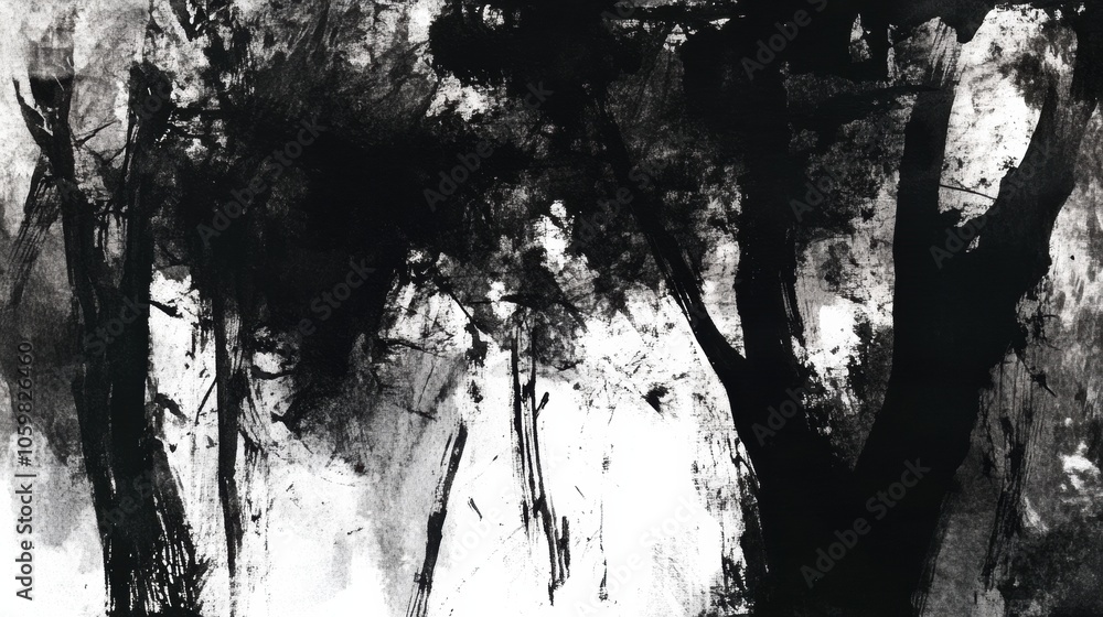 Poster this artwork features a densely packed forest rendered in black ink, showcasing intricate tree detai