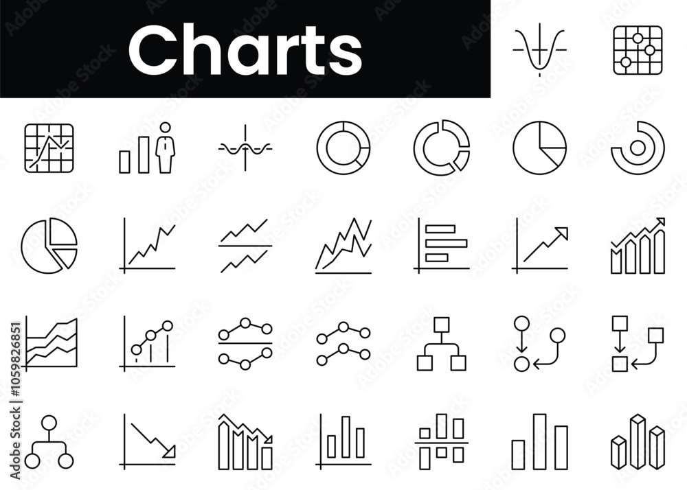 Poster set of outline charts icons. minimalist thin linear web icon set. vector illustration.