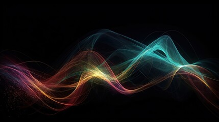 Obraz premium Colorful 3D Waves of Light on Black Background