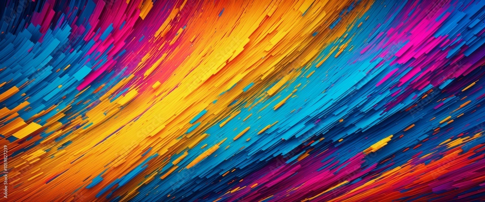 Poster Vibrant abstract geometric pattern with dynamic colorful strokes