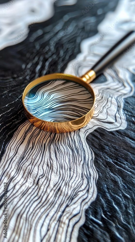 Poster exploring intricate patterns of nature through a magnifying glass on textured background