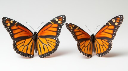 Fototapeta premium Vibrant Monarch Butterflies Displaying Striking Orange and Black Patterns on a Clean White Background