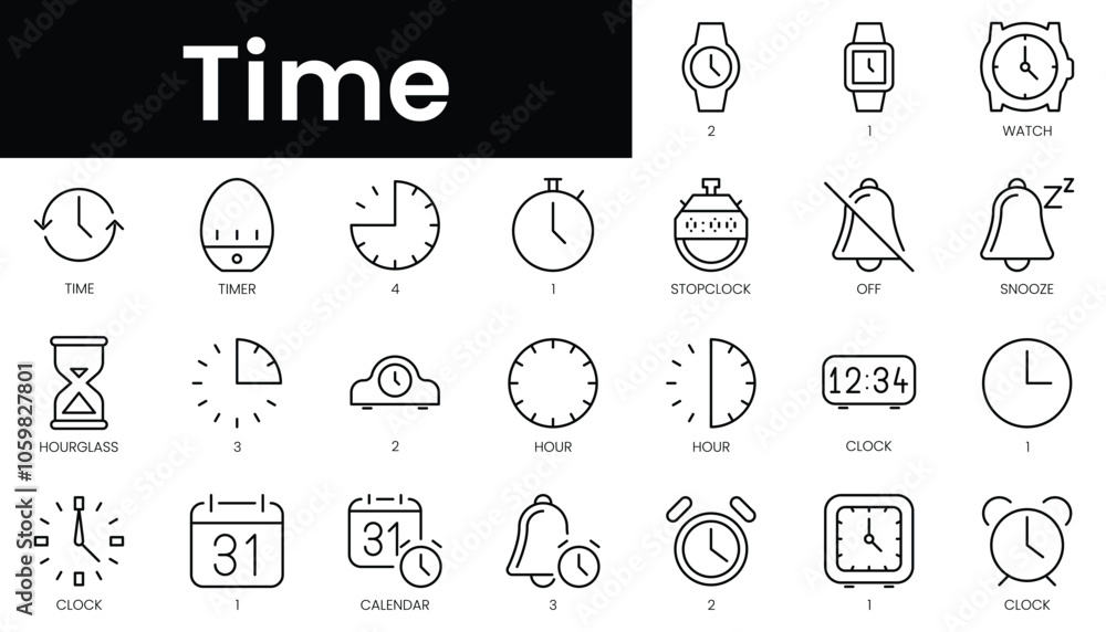 Aufkleber set of outline time icons. minimalist thin linear web icon set. vector illustration.