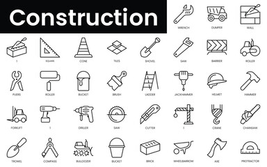 Set of outline construction icons. Minimalist thin linear web icon set. vector illustration.